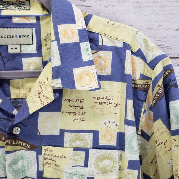 Cutter & Buck Men's Keeler Airlines Passport Stamp Print Shirt Medium - Picture 7 of 14